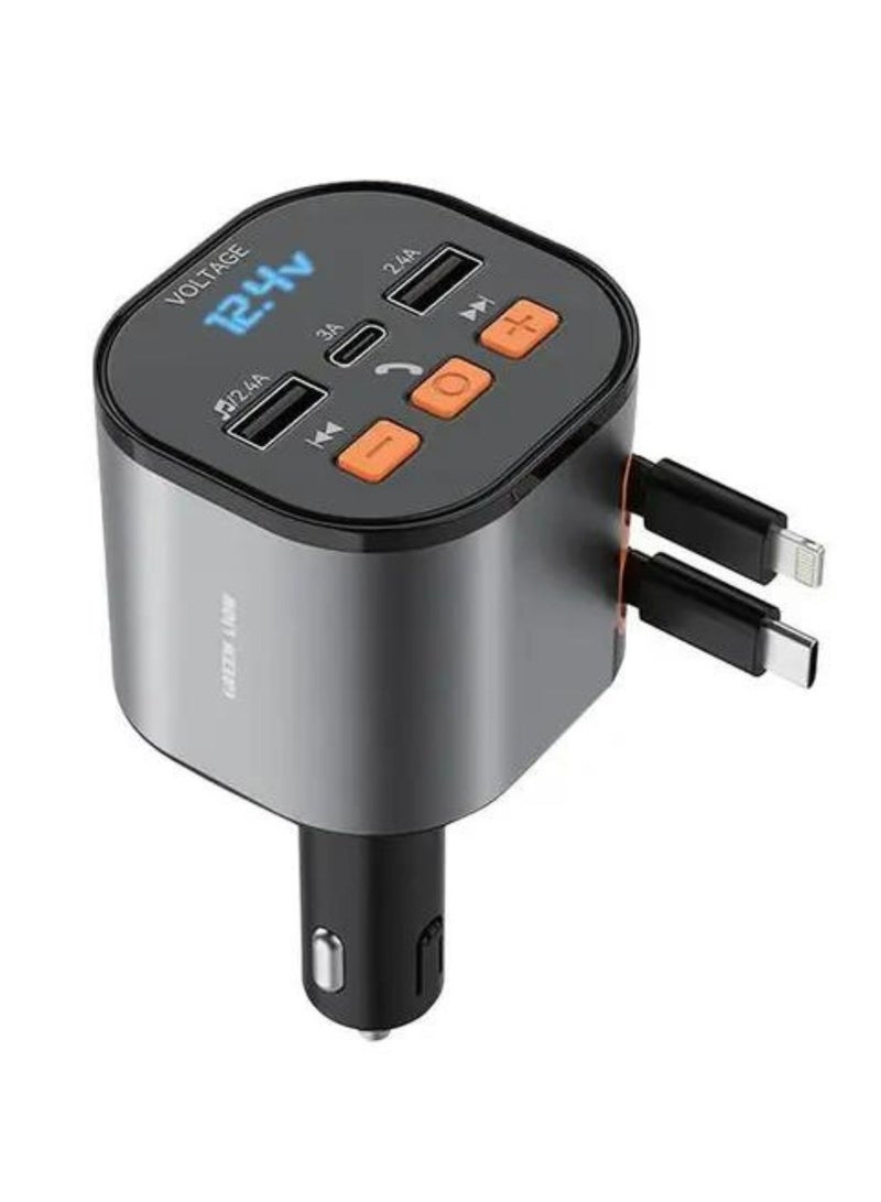 FM Retractable 50W Car Charger - Black