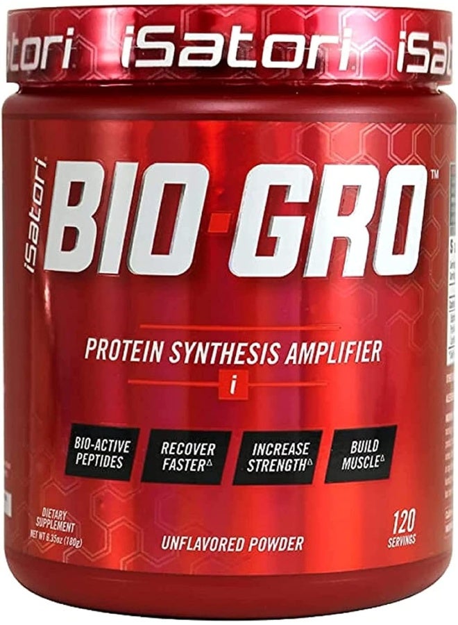 Isatori Bio-Gro Protein Synthesis Amplifier Build Lean Muscle Speed Recovery And Increase Strength Bio-Active Proline-Rich Peptides Post Workout Muscle Builder Unflavored (120 Servings)