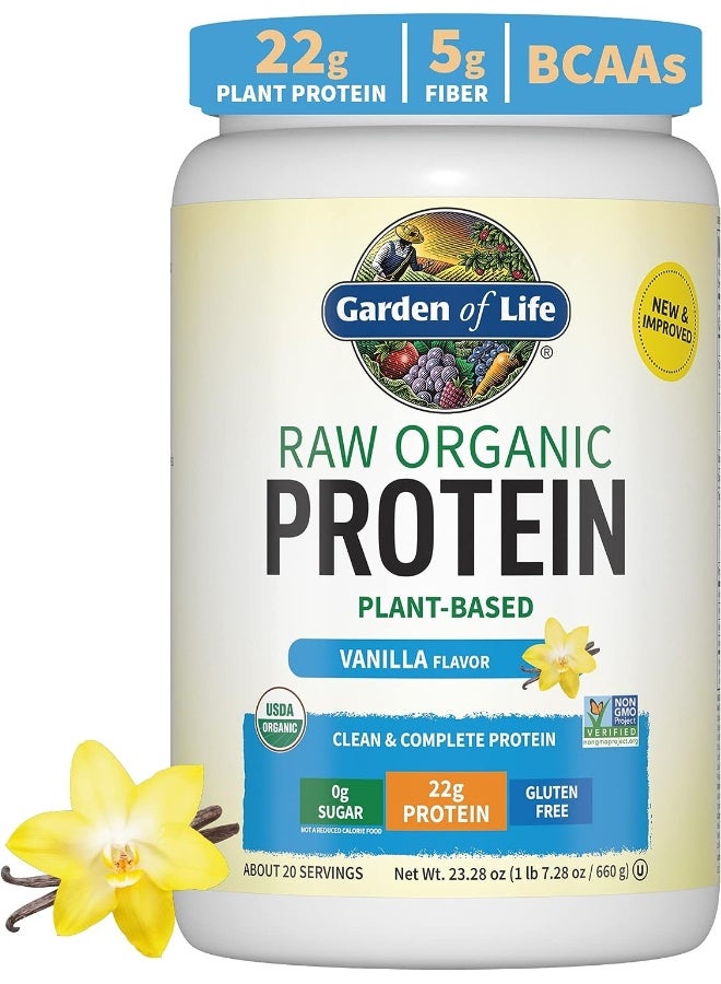 Garden of Life Organic Vegan Vanilla Protein Powder 22g Complete Plant Based Raw Protein & BCAAs Plus Probiotics & Digestive Enzymes for Easy Digestion Non-GMO, Gluten-Free, Lactose Free 1.5 LB