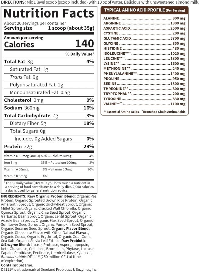 Raw Organic Protein Plant Formula Chocolate 700 G