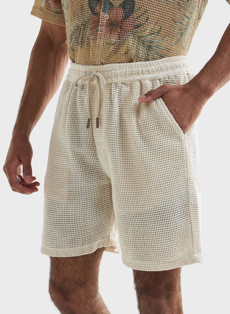 Textured Drawstring Shorts