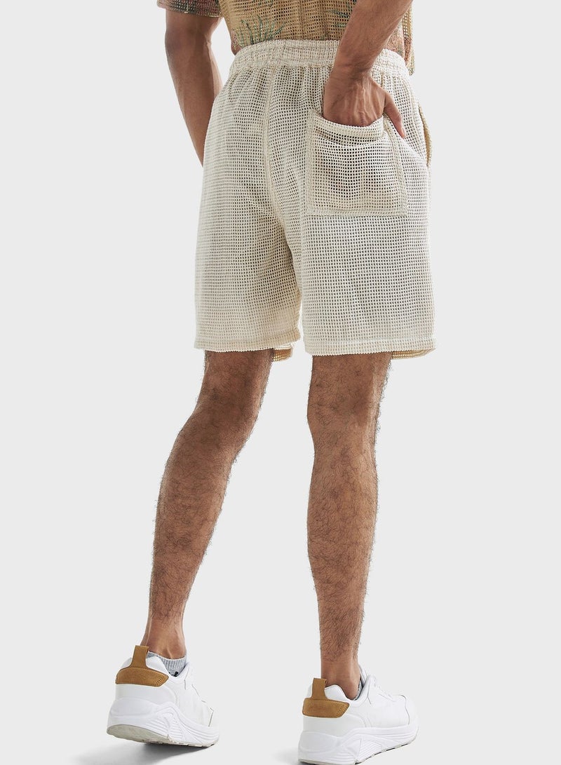 Textured Drawstring Shorts