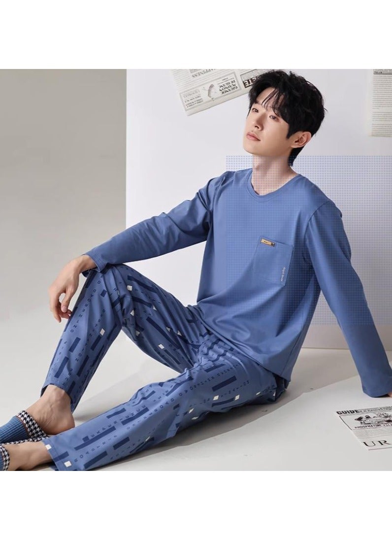 Breathing Pajamas-Men's Pajamas Made Of Pure Cotton, Loose And Comfortable, Long Sleeved Casual Home Suit Set