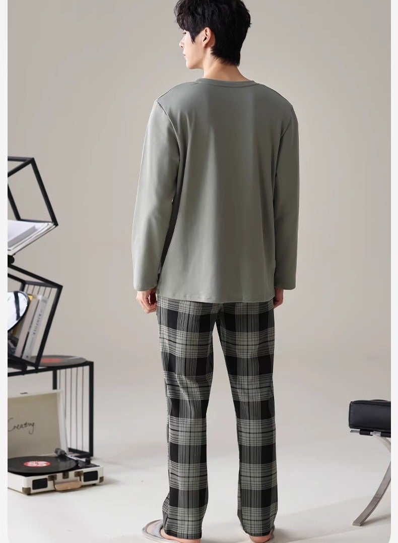 Breathing Pajamas-Men's Pajamas Made Of Pure Cotton, Loose And Comfortable, Long Sleeved Casual Home Suit Set