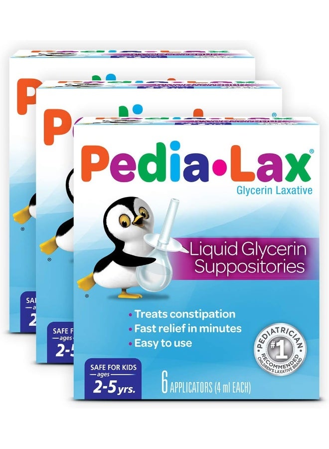 Laxative Liquid Glycerin Suppositories For Kids, Ages 2-5, 6 Ct, 3 Pack