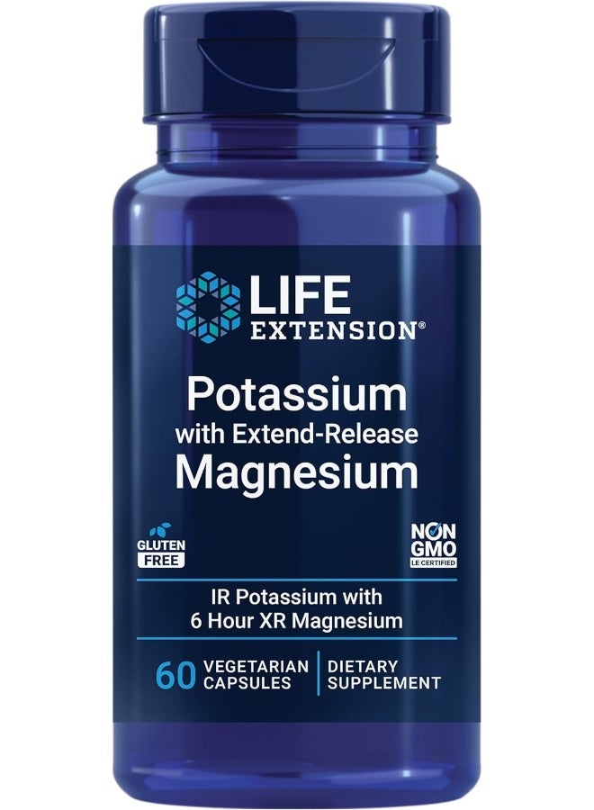 Potassium With Extend-Release Magnesium – For Blood Pressure & Vascular, Bone Health – Promotes Cardiovascular Health Gluten-Free – Non-Gmo – 60 Vegetarian Capsules