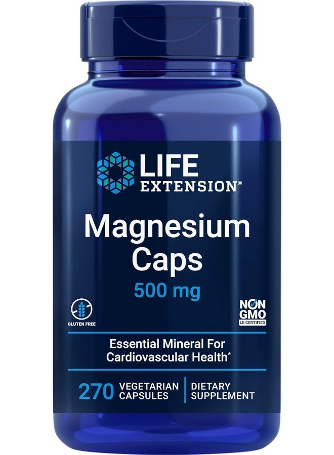 Magnesium Caps 500Mg, 270 Veg Capsules Broad Spectrum 3 Mags In 1 Supplement: Oxide, Citrate, Succinate Vegetarian