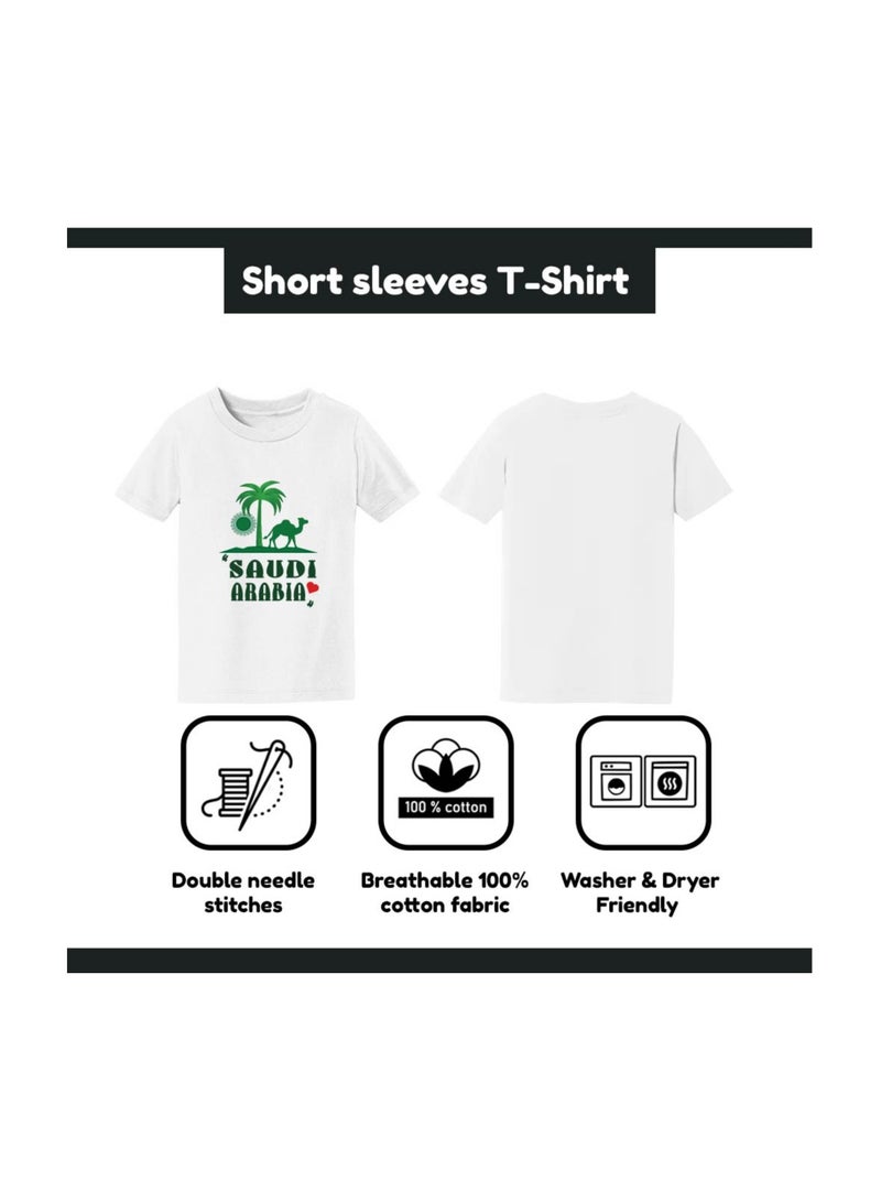 Saudi National Day Tshirt for Boys - Short Sleeve Round Neck Cotton Tshirt - Ideal for National Day Celebrations, School Events