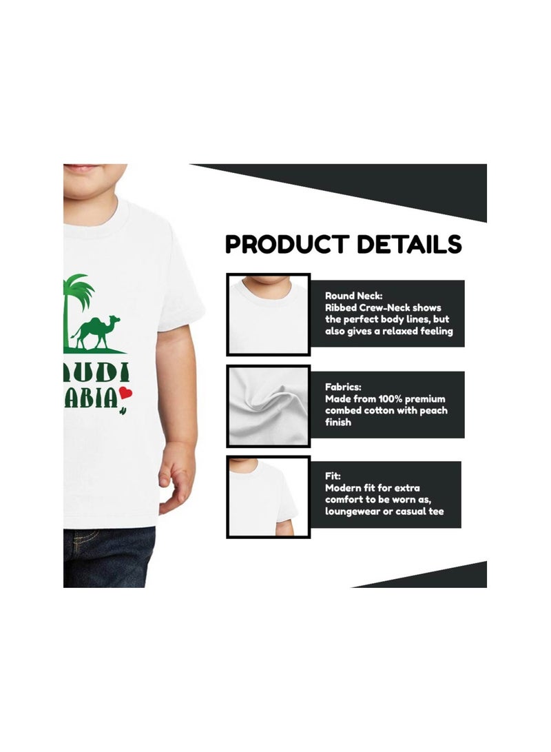 Saudi National Day Tshirt for Boys - Short Sleeve Round Neck Cotton Tshirt - Ideal for National Day Celebrations, School Events