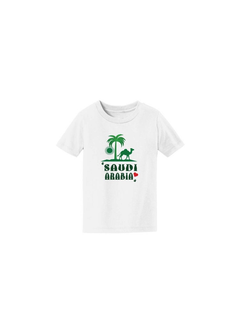 Saudi National Day Tshirt for Boys - Short Sleeve Round Neck Cotton Tshirt - Ideal for National Day Celebrations, School Events