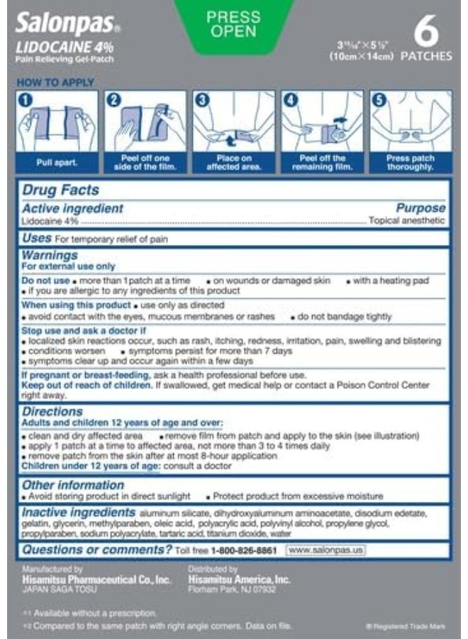 Lidocaine 4% Pain Relieving Gel-Patch
