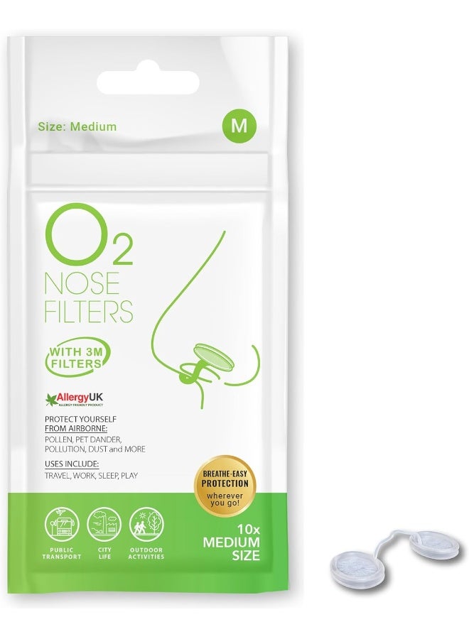 O2 Nose Filters With 3M Filtration | Nasal Dilators For Pet Dander, Allergy Relief, Dust, Travel, Pollution And Snoring | Clear Breathable Nose Plugs | Size Medium | Pack Of 10 Nostril Vents