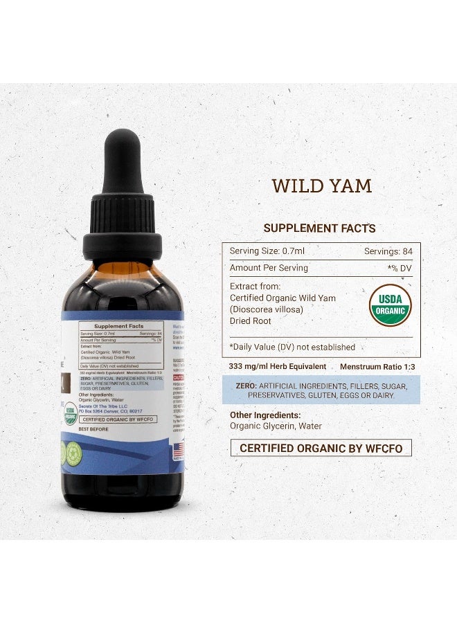 Wild Yam Alcohol-Free Tincture (Glycerite) 695 Mg Responsibly Farmed Organic Wild Yam (Dioscorea Villosa) Dried Root (2 Fl Oz) Hormone Support Supplement