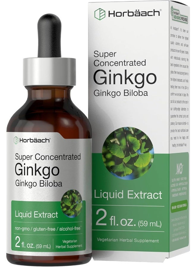 Horbaach Ginkgo Biloba Leaf Liquid Extract 2 Oz | Alcohol-Free, Vegetarian, Non-Gmo, Gluten Free | Memory Support