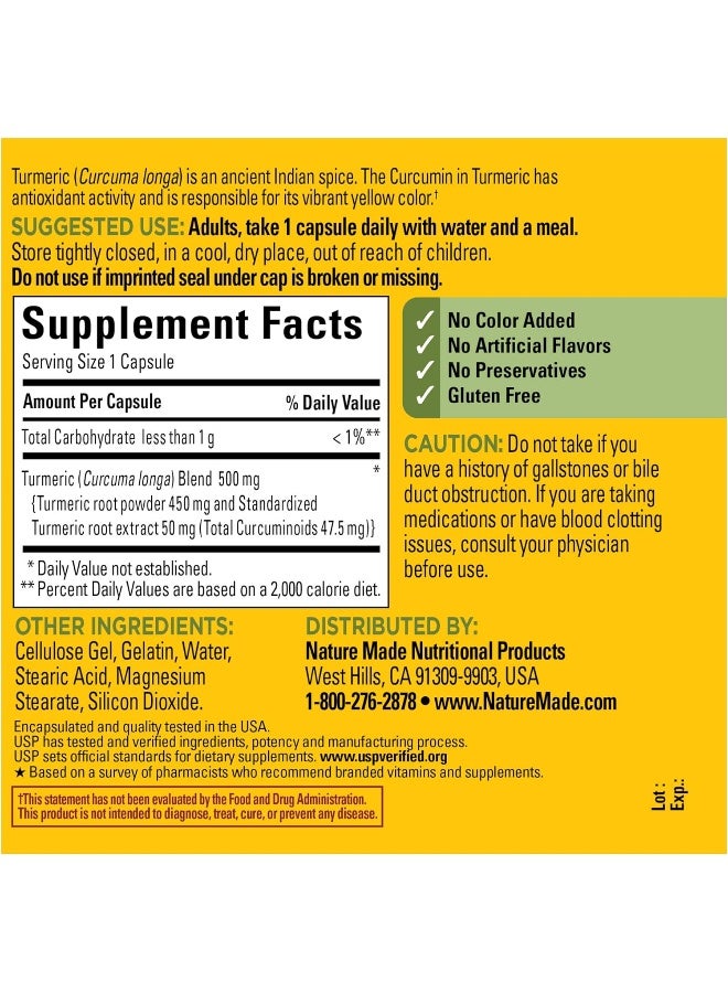 Turmeric Curcumin 500 Mg, Herbal Supplement For Antioxidant Support, 120 Capsules, 120 Day Supply