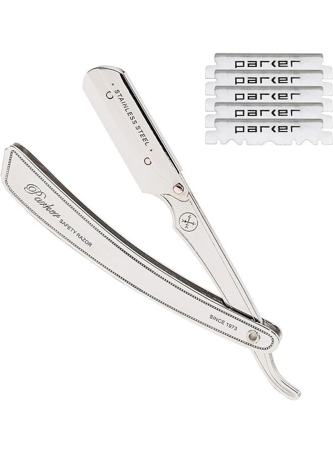 Srx Heavy Duty Professional 100% Stainless Steel Straight Edge Barber And 5 Shark Super Stainless Blades