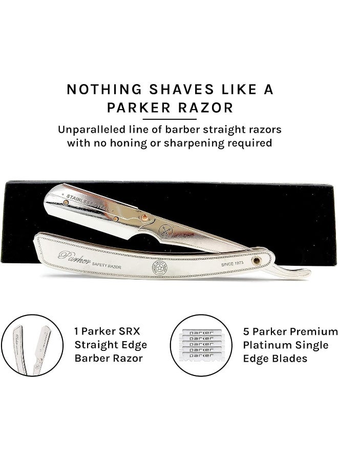 Srx Heavy Duty Professional 100% Stainless Steel Straight Edge Barber And 5 Shark Super Stainless Blades