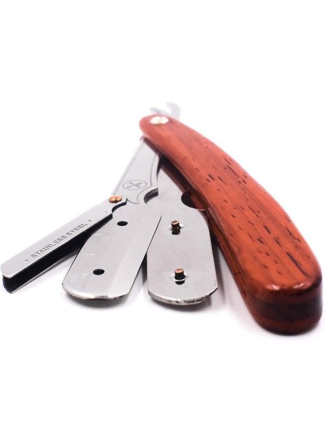 Parker'S Rosewood Wood Handle Professional Barber Straight Razor & 5 Blades