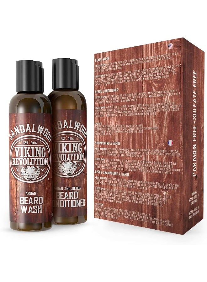 Beard Wash & Beard Conditioner Set W/Argan & Jojoba Oils Softens & Strengthens Natural Sandalwood Scent Beard Shampoo W/Beard Oil (5Oz)