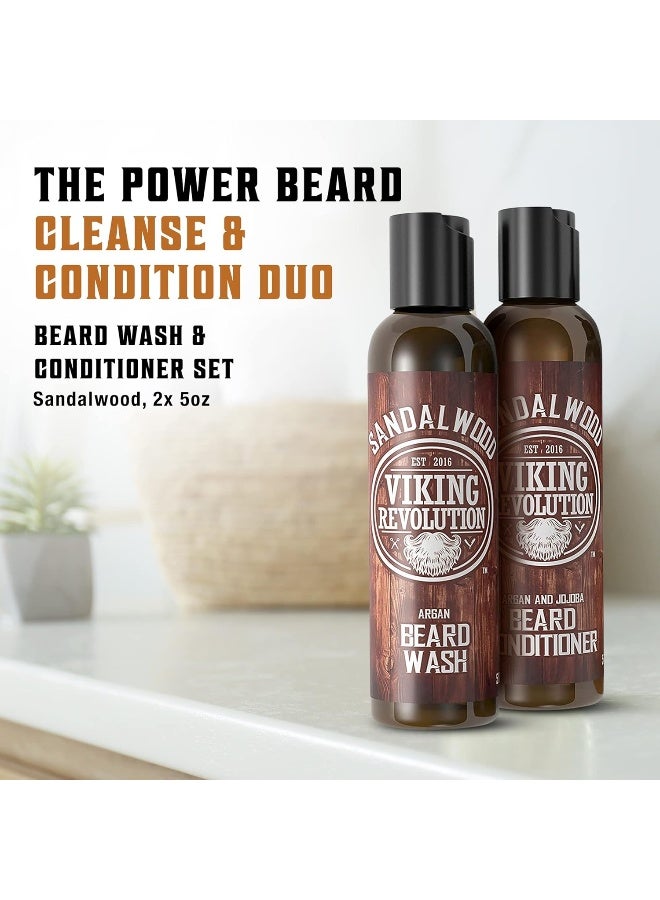 Beard Wash & Beard Conditioner Set W/Argan & Jojoba Oils Softens & Strengthens Natural Sandalwood Scent Beard Shampoo W/Beard Oil (5Oz)