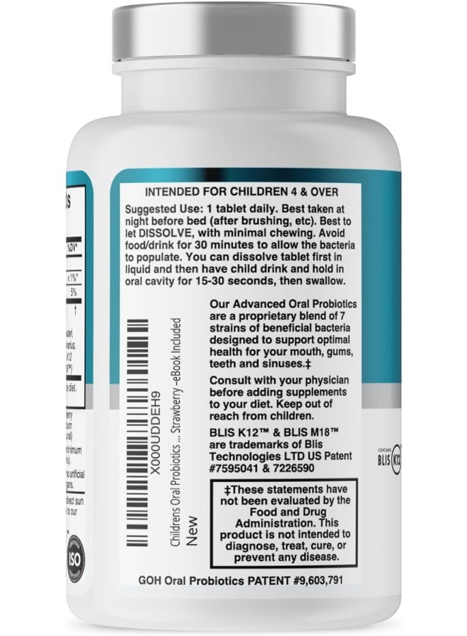 Childrens Oral Probiotics – Oral Care Probiotic For Kids Cavity Prevention & Bad Breath Treatment Supplement W/ Blis K12 M18 Mouth & Gum Health Dentist Formulated 30 Lozenge Strawberry –Ebook Included