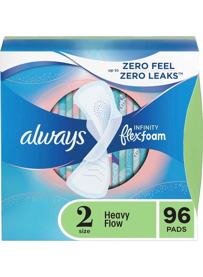 Infinity Feminine Pads For WomenSize 2 Heavy Flow AbsorbencyMultipackWith FlexfoamWith WingsUnscented32 Count X 3 Packs (96 Count Total)