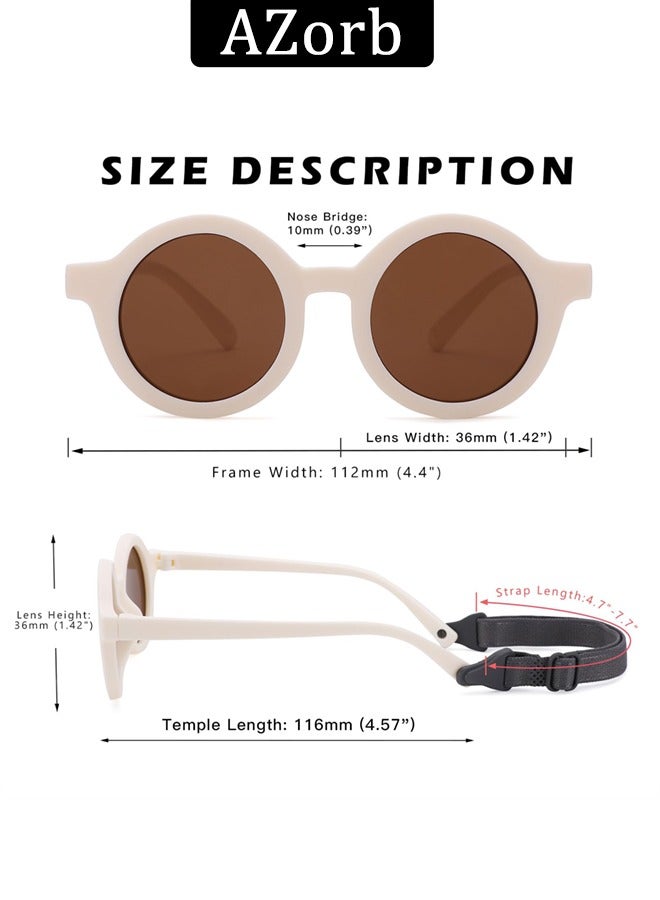 Baby Sunglasses Polarized with Adjustable Strap Round Flexible Rubber Shades Babies Sun Glasses for Kids Toddler Newborn Infant Boys Girls Age 0-3 White