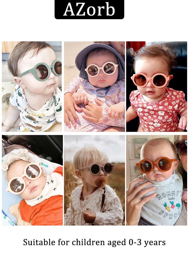 Baby Sunglasses Polarized with Adjustable Strap Round Flexible Rubber Shades Babies Sun Glasses for Kids Toddler Newborn Infant Boys Girls Age 0-3 White