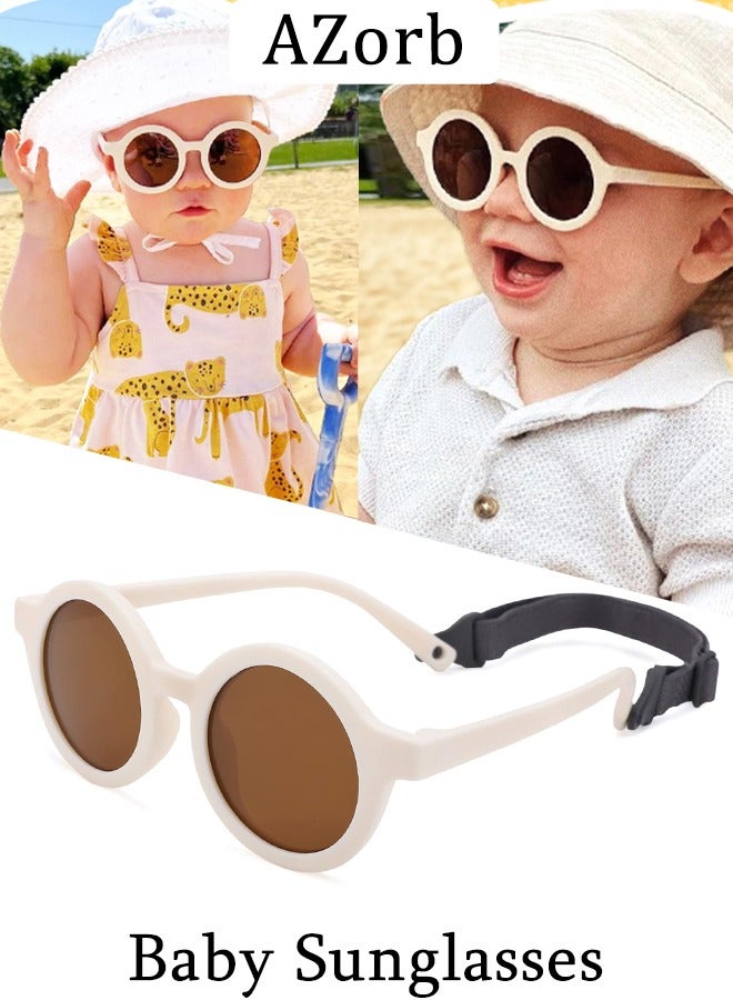 Baby Sunglasses Polarized with Adjustable Strap Round Flexible Rubber Shades Babies Sun Glasses for Kids Toddler Newborn Infant Boys Girls Age 0-3 White