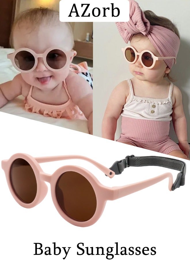 Baby Sunglasses Polarized with Adjustable Strap Round Flexible Rubber Shades Babies Sun Glasses for Kids Toddler Newborn Infant Boys Girls Age 0-3 Pink