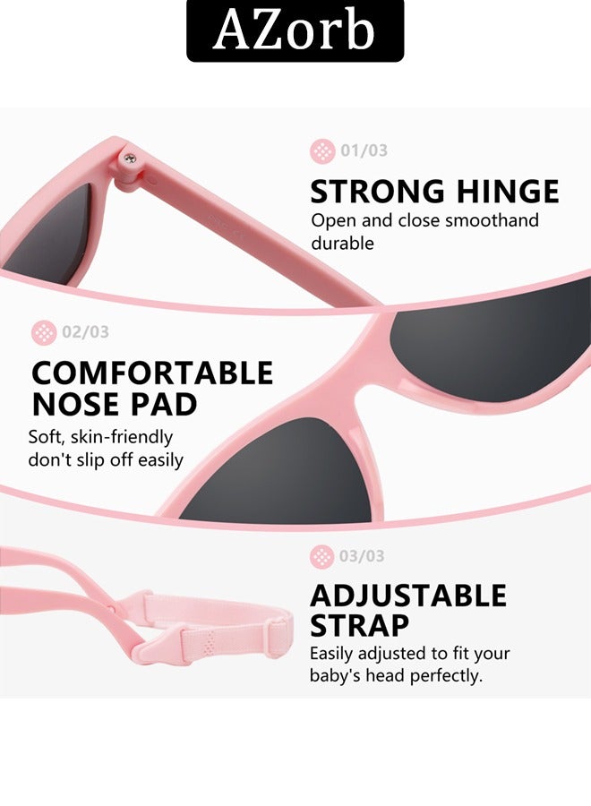 Baby Sunglasses with Adjustable Strap Polarized Sun Glasses Bendable Flexible Newborn UV Protection for Kids Toddler Infant Boys Girls Age 0-3 Pink