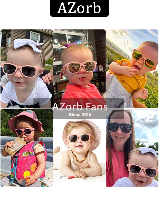 Baby Sunglasses with Adjustable Strap Polarized Sun Glasses Bendable Flexible Newborn UV Protection for Kids Toddler Infant Boys Girls Age 0-3 Pink