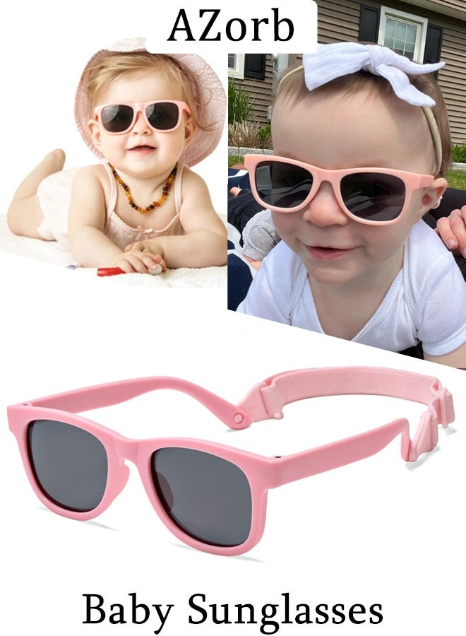 Baby Sunglasses with Adjustable Strap Polarized Sun Glasses Bendable Flexible Newborn UV Protection for Kids Toddler Infant Boys Girls Age 0-3 Pink