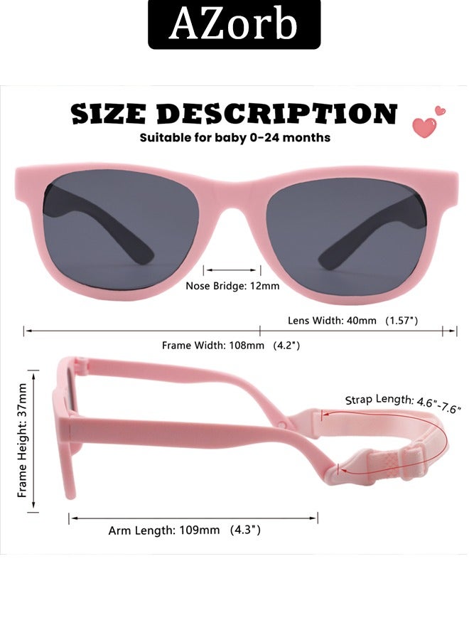 Baby Sunglasses with Adjustable Strap Polarized Sun Glasses Bendable Flexible Newborn UV Protection for Kids Toddler Infant Boys Girls Age 0-3 Pink