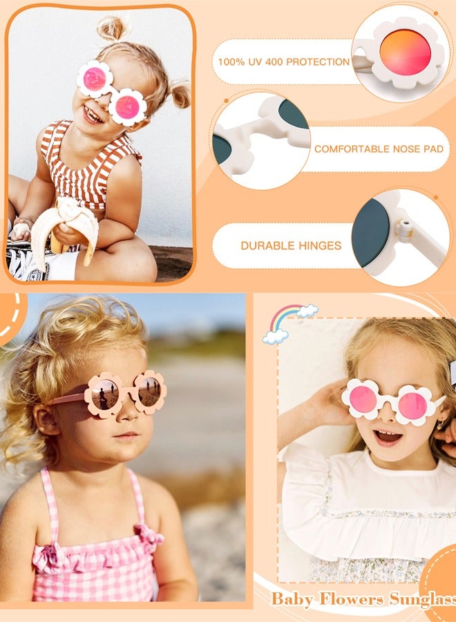 Polarized Baby Sunglasses with Adjustable Strap Fashion Cute Flower Soft Silicone Frame UV400 Protection for Newborn Infant Kids Girls Boys 0-48 Months White