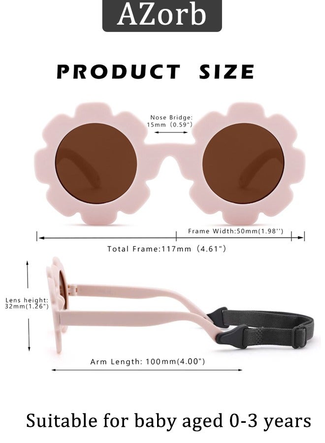 Polarized Baby Sunglasses with Adjustable Strap Fashion Cute Flower Soft Silicone Frame UV400 Protection for Newborn Infant Kids Girls Boys 0-48 Months White