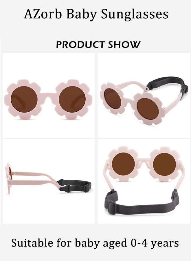 Polarized Baby Sunglasses with Adjustable Strap Fashion Cute Flower Soft Silicone Frame UV400 Protection for Newborn Infant Kids Girls Boys 0-48 Months White