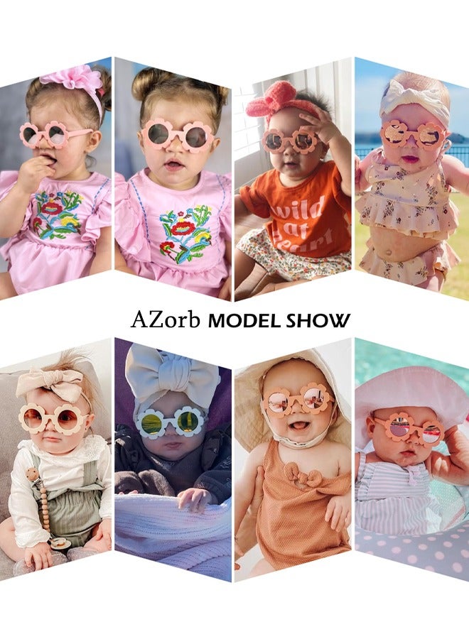 Polarized Baby Sunglasses with Adjustable Strap Fashion Cute Flower Soft Silicone Frame UV400 Protection for Newborn Infant Kids Girls Boys 0-48 Months White