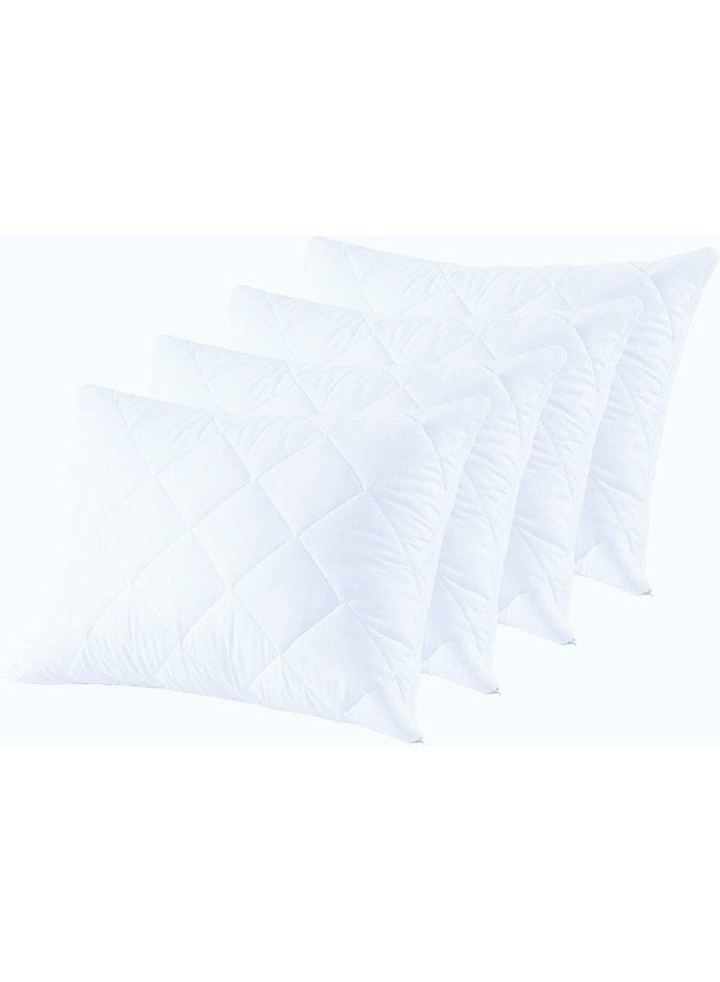 Set of 2 Waterproof Quilted Pillow Protectors Standard Size Anti Allergy Ultra Soft Thick Pair 20x26 Inches Cooling Brushed Plush White Zippered