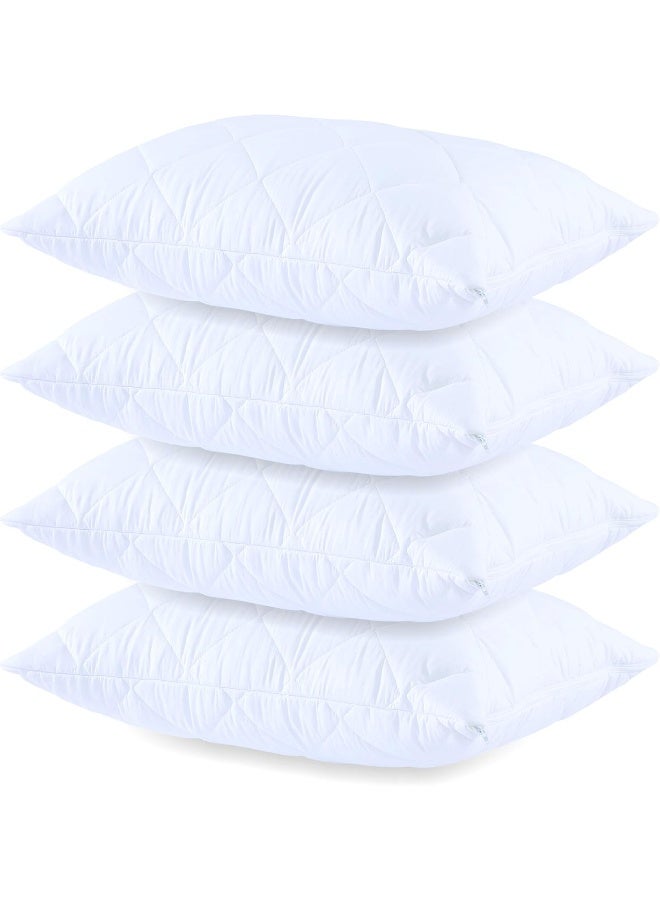 Set of 2 Waterproof Quilted Pillow Protectors Standard Size Anti Allergy Ultra Soft Thick Pair 20x26 Inches Cooling Brushed Plush White Zippered