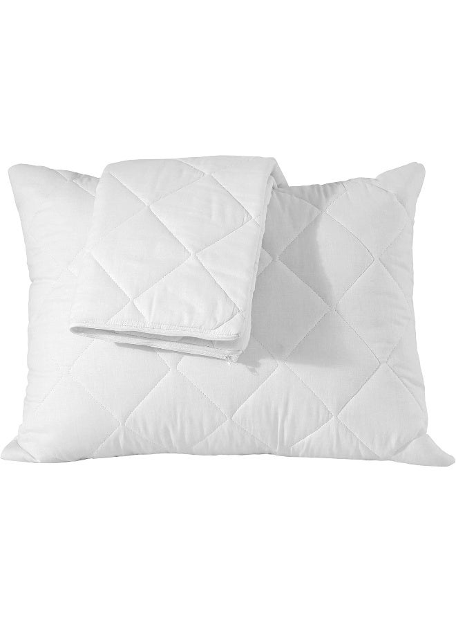 Set of 2 Waterproof Quilted Pillow Protectors Standard Size Anti Allergy Ultra Soft Thick Pair 20x26 Inches Cooling Brushed Plush White Zippered