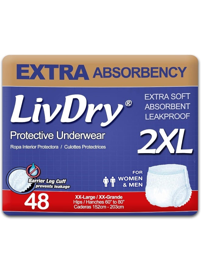 Adult Xxl Incontinence Underwear, Extra Comfort Absorbency, Leak Protection, Xx-Large, 48-Pack