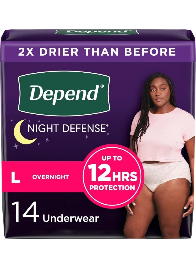 Night Defense Adult Incontinence & Postpartum Bladder Leak Underwear For Women, Disposable, Overnight, Large, Blush, 14 Count, Packaging May Vary