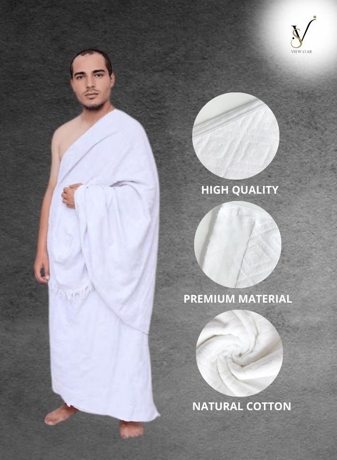 Viewstar Set of 2 Ahram Towels for Mens - Hajj & Umrah Ihram - Ehram for Islamic Pilgrimage - Belt with Built-in Bag & Pins (Ahram Bag with Built-in Belt Bag & Pins)