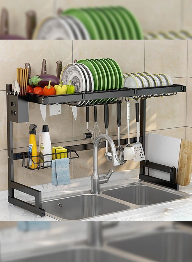 85cm Drainer Shelf For Kitchen Supplies Storage Counter Organizer Utensils Holder Rack Over Sink Black