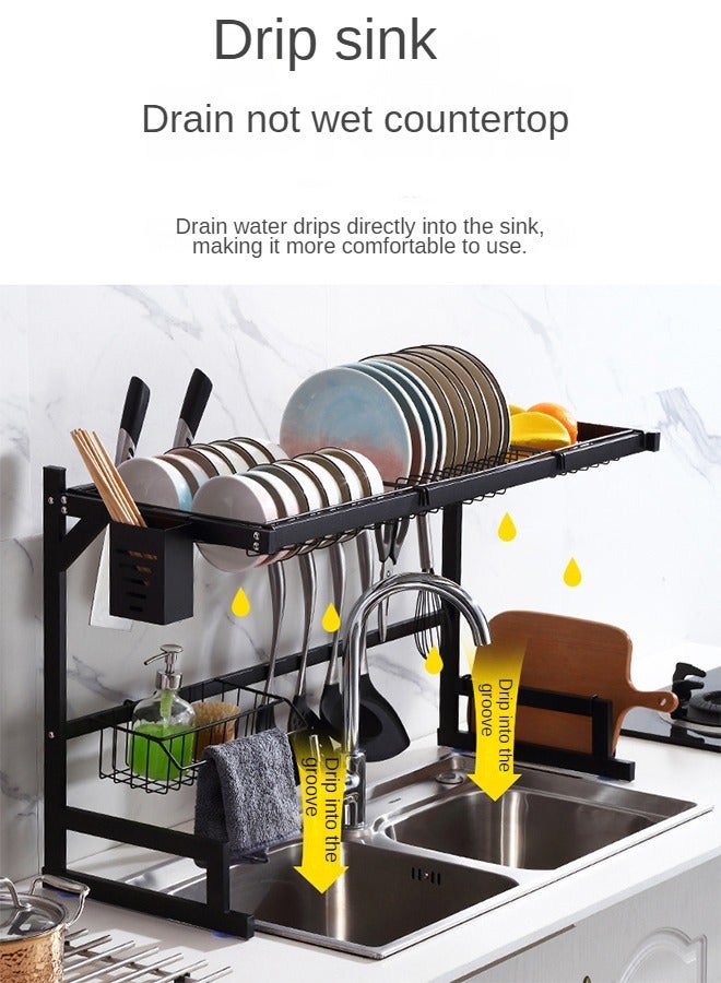 85cm Drainer Shelf For Kitchen Supplies Storage Counter Organizer Utensils Holder Rack Over Sink Black