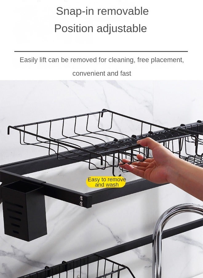 85cm Drainer Shelf For Kitchen Supplies Storage Counter Organizer Utensils Holder Rack Over Sink Black