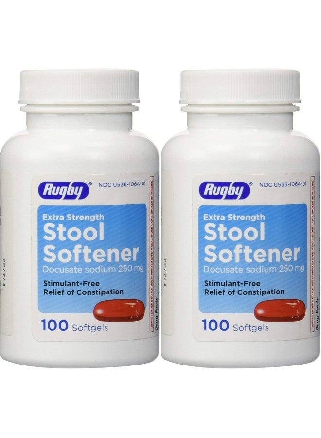 Docusate Sodium Extra Strength 250 Mg 200 Softgels For Gentle, Reliable Relief From Occasional Constipation 100 Softgels Per Bottle Pack Of 2 Bottles