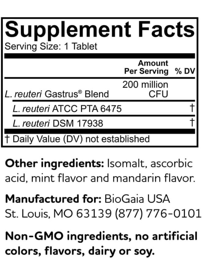 Gastrus Chewable Tablets, Adult Probiotic Supplement For Stomach Discomfort, Constipation, Gas, Bloating, Regularity, Non-Gmo, 30 Tablets, 2 Pack