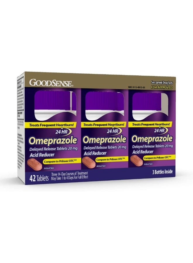 Omeprazole Delayed Release Tablets 20 Mg, Stomach Acid Reducer For Frequent Heartburn Treatment, 14 Count (Pack Of 3)